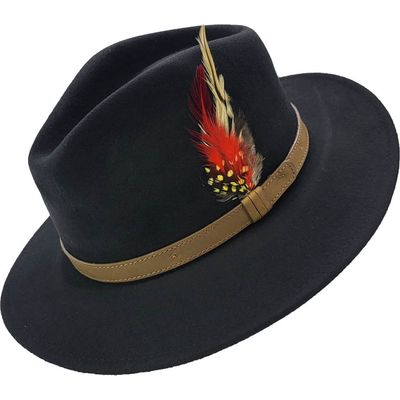 Major wear | Cowboy Fedora hoed, zwart met leren band en veer