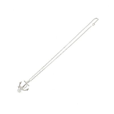 Foto van Zacharia | Halsketting met zilverkleurig anker met diamant en stuurwiel, sailorstijl