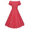Afbeelding van Dolly and Dotty | Jurk Lily off shoulder vintage swing jurk, rood met witte strippen 