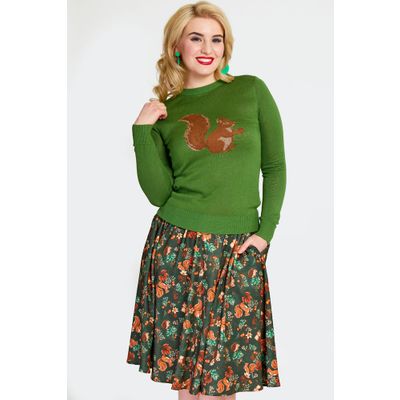 Foto van Voodoo Vixen | Groene jaren '50 trui met ingebreide vintage eekhoorn