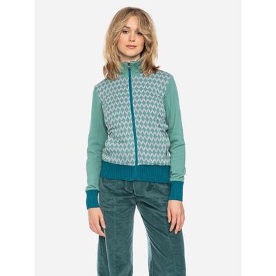 Foto van ATO Berlin | Retro sportvest Tania met zachtgroen, lila jacquard patroon, biokatoen