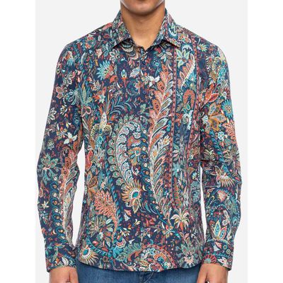 Foto van ATO Berlin | Soepel overhemd Tamuza met donkerblauw paisley patroon, biokatoen