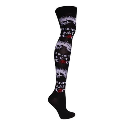 Foto van Macahel | Overknee sokken zwart met witte Punk Not Dead skulls