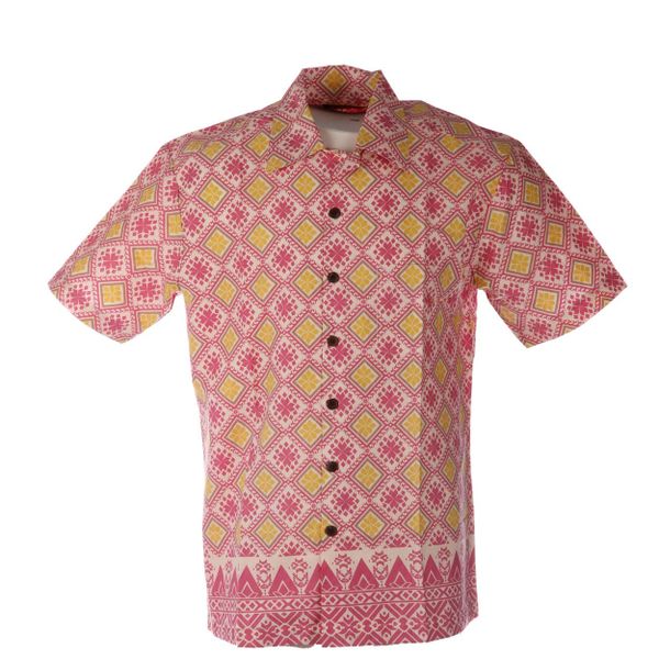 Chenaski | Overhemd korte mouw Bordure, creme pink yellow