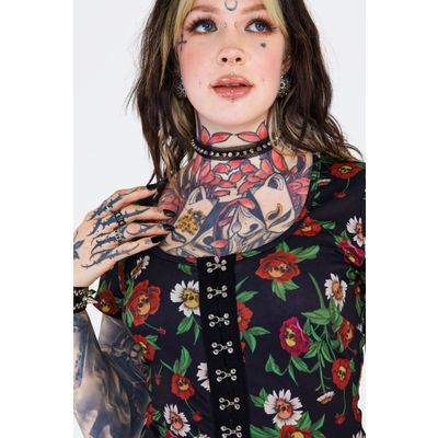 Foto van Jawbreaker | Top met Skull Flower print en haakjes met oogjes sluiting