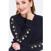 Afbeelding van Voodoo Vixen | Blauwe trui met geborduurde bloemen op de mouwen