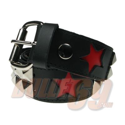 Foto van Bullet69 | Leren riem 38mm zwart met rode sterren en piramide studs