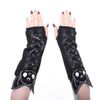 Afbeelding van Heartless | Armwarmers Luna met corsetlint en zwart wit batcat