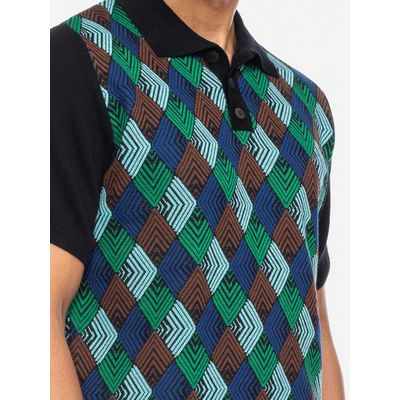 Foto van ATO Berlin | Polo Giorge, blauw, groen, bruin, zwart grafisch retro patroon, biokatoen