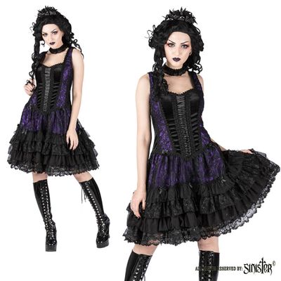 Foto van Sinister | Gothic jurk Katarina, zwart paars