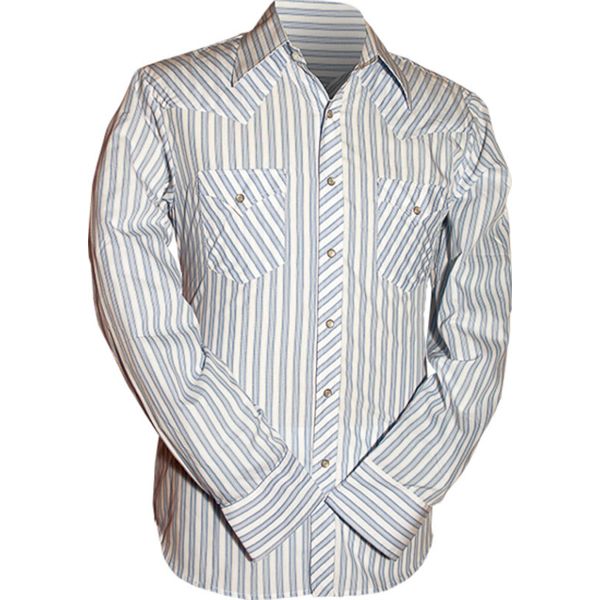 Chenaski | Rockabilly '50 cowboy overhemd, Stripes Creme blauw