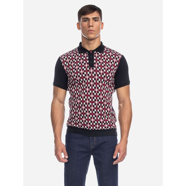 ATO Berlin | Polo Enzio bio katoen, zwart rood jacquard patroon