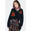 Afbeelding van Jawbreaker | Oversized zwarte cardigan met grote rode rozen borduursel