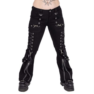Foto van Poizen Industries | Goth broek Trinity, zwart met corset details en ritsen en banden