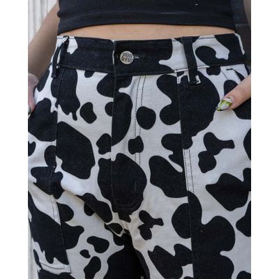 Foto van Run & Fly | Hoge taille, Cow print broek met rechte pijpen