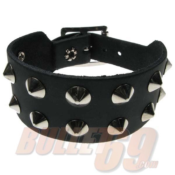 Bullet69 | Leren armband met 2 rijen zilveren conical studs