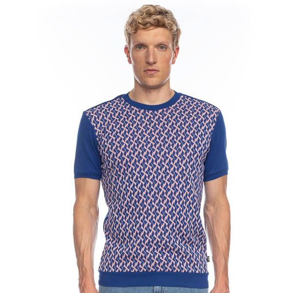 ATO Berlin | T-shirt Birk met Blauw met retro patroon, biokatoen