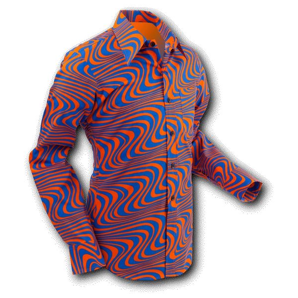 Chenaski | Overhemd 70's, Wavyline Orange Blue Chenaski | Overhemd 70's, Wavyline Orange Blue