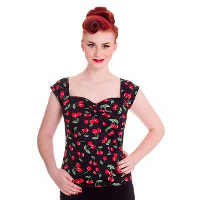 Foto van Hell Bunny | Top Cherry Pie, zwart met kersen