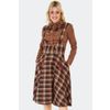Afbeelding van Voodoo Vixen | Bruin geruite jaren '70 Western rok met rozenborduursel hoge taille en schouderbanden