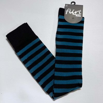 Foto van Flirt | Overknee sokken zwart petrol gestreept