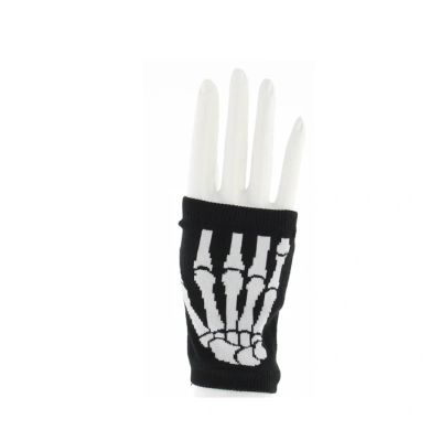 Zacharia | Korte vingerloze zwarte handschoenen met skelet botjes