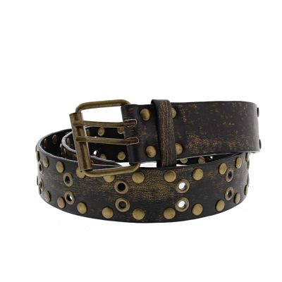 Foto van Zacharia | Steampunk riem met 2 rijen koper-metalen oogjes en platte studs