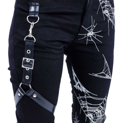 Foto van Heartless | Goth broek Arhana, zwart met spinnenweb print en gesp details