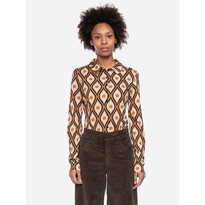 ATO Berlin | Blouse Arabella, cognac beige grafisch retro patroon