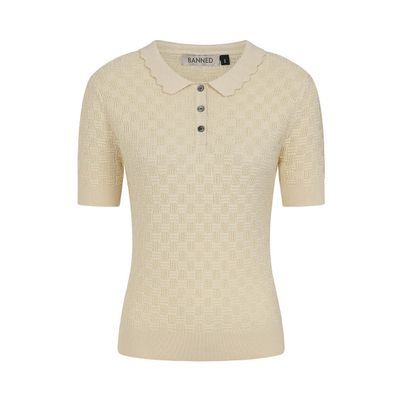 Foto van Banned | Creme wit vintage topje Olivia met knoopjes en kraagje