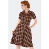 Afbeelding van Voodoo Vixen | Bruin geruite Western jurk in jaren '70 Retro stijl met rozen borduursels