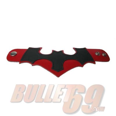 Bullet69 | Verstelbare zwart rood leren armband Bat design