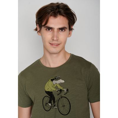 Foto van Green Bomb | T-shirt Animal Wolf, bio katoen dirty olive
