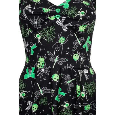Foto van Hell Bunny | Jaren 50 jurk Millie met groene strikjes, hartjes en insecten