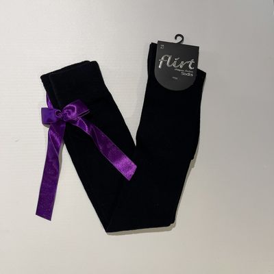 Foto van Flirt | Overknee sokken zwart met paarse strik, lolita-stijl