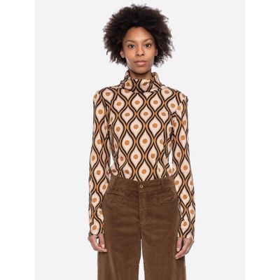 Foto van ATO Berlin | Cognac beige retro print coltrui Rolli met lange mouw