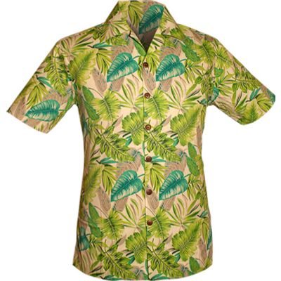 Foto van Chenaski | Overhemd korte mouw, jungle plants creme, groen grijs