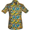 Afbeelding van Chenaski | Overhemd korte mouw, psychedelic flowers, creme blauw geel