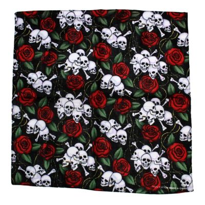 Foto van Zacharia | Bandana zwart met rode rozen en skeletten print
