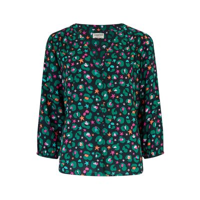 Foto van Sugarhill Brighton | Blouse Elkie, zwart met kleurrijke luipaard sterren print