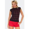 Afbeelding van Voodoo Vixen | Zwarte jaren '50 top met kapmouwtjes en rood ruitmotief met Rock 'n Roll kersen