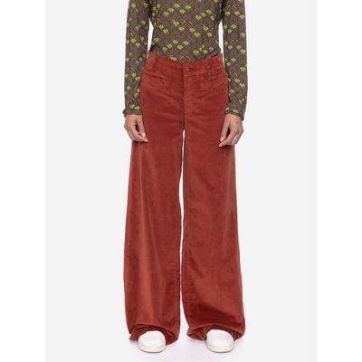 Foto van ATO Berlin | Hoge taille broek Lacy met wijde pijpen, henna-oranje fluweel