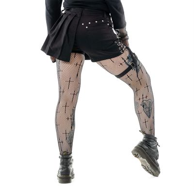 Foto van Vixxsin | Gothic punky hotpants Blair met geplooid rokdeel, corsetdetail en beenharnas