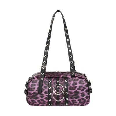 Foto van Banned | Rock 'n Roll paarse-luipaard handtas, ringen eyelets en ritssluiting