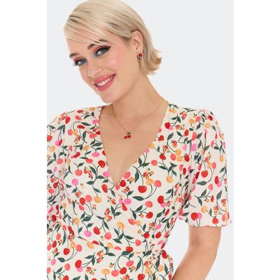 Foto van Voodoo Vixen | Vintage stijl, floral cherry print wikkel jurk