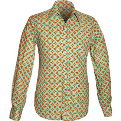 Foto van Chenaski | overhemd Seventies Flower lichtblauw met oranje bloemetjes