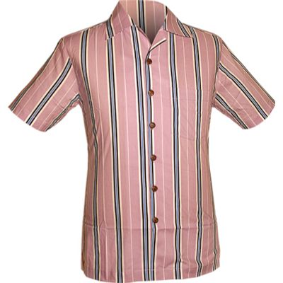 Foto van Chenaski | Overhemd korte mouw, Stripes, creme lila zwart blauw