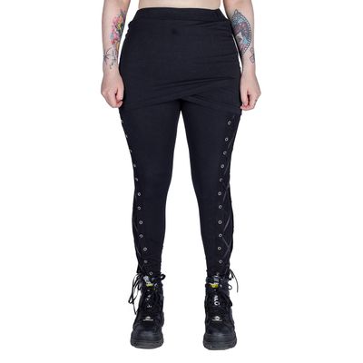 Foto van Vixxsin | Miniskirt look legging Ina, zwart met oogjes lace en fluwelen strik