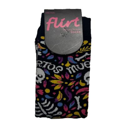 Foto van Flirt | Sokken zwart met paars - geel en Muertos skull 