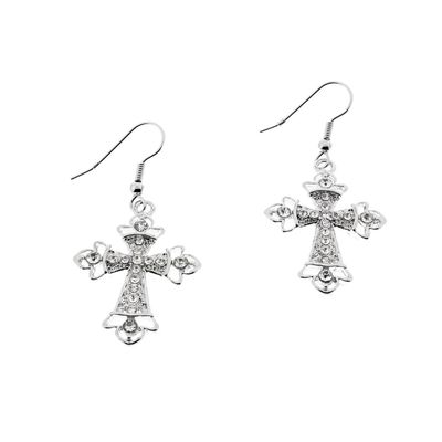 Foto van Zacharia | Zilverkleurige oorbellen met Goth kruis en diamantjes